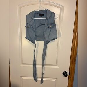 Blue Denim Vest with Long Ties